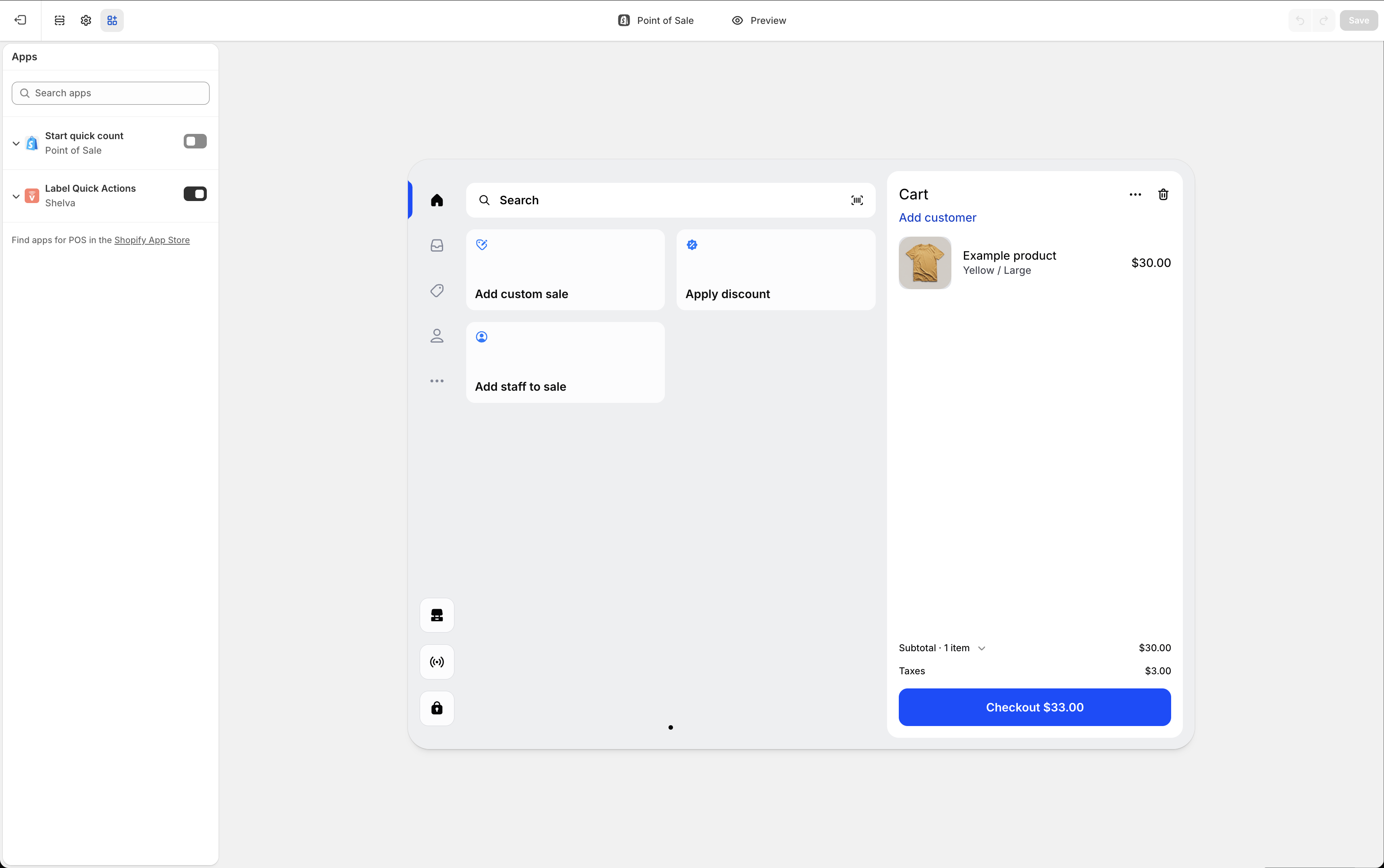 Shopify Admin POS extension settings with Shelva enabled
