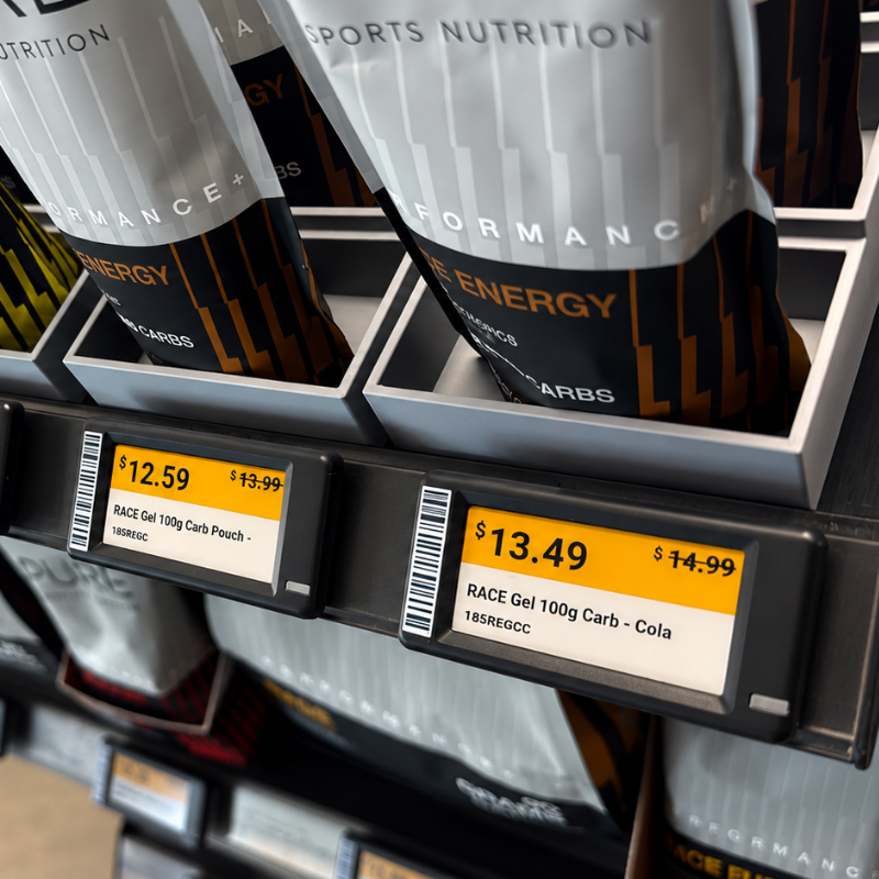Fitness New Zealand shelf with Shelva electronic labels